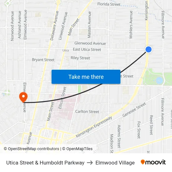 Utica Street & Humboldt Parkway to Elmwood Village map