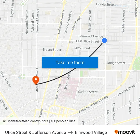 Utica Street & Jefferson Avenue to Elmwood Village map