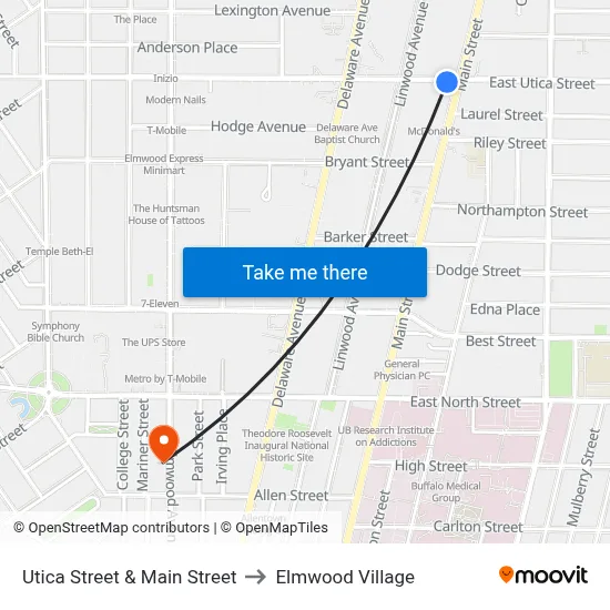 Utica Street & Main Street to Elmwood Village map