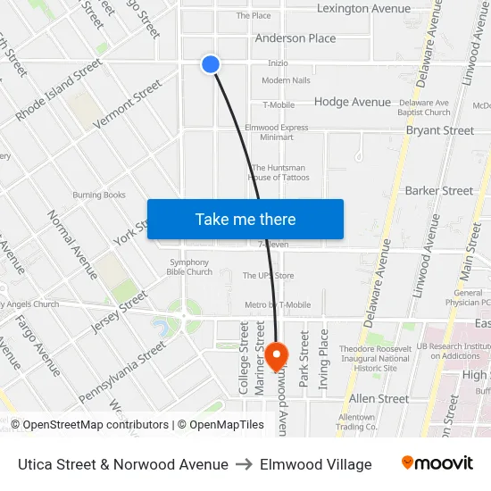 Utica Street & Norwood Avenue to Elmwood Village map