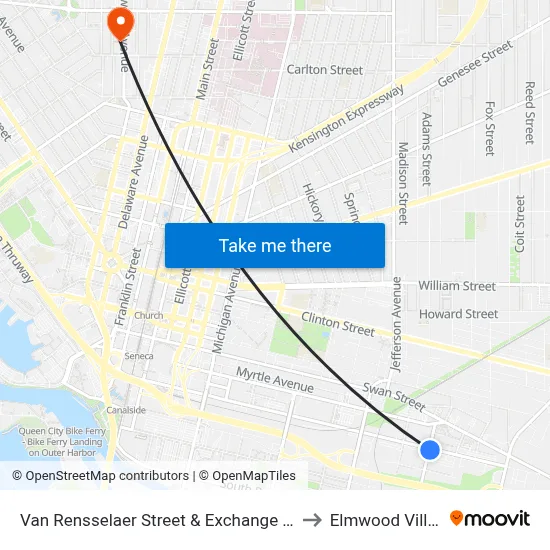 Van Rensselaer Street & Exchange Street to Elmwood Village map