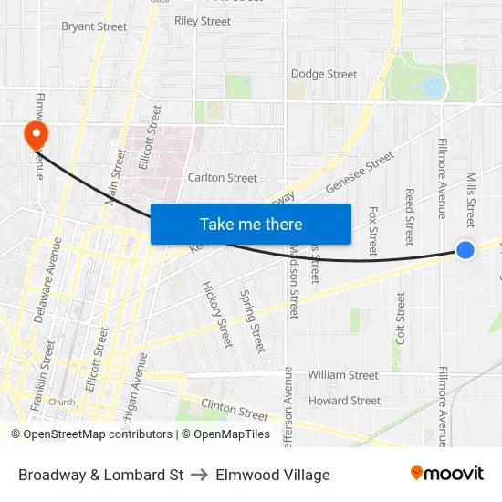 Broadway & Lombard St to Elmwood Village map