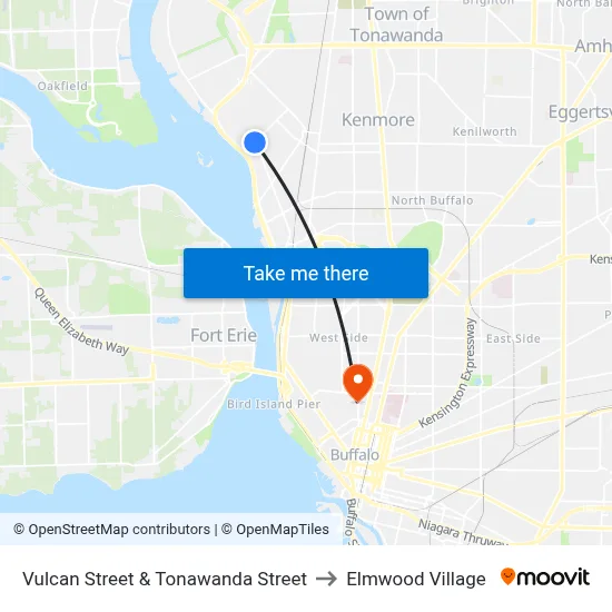 Vulcan Street & Tonawanda Street to Elmwood Village map