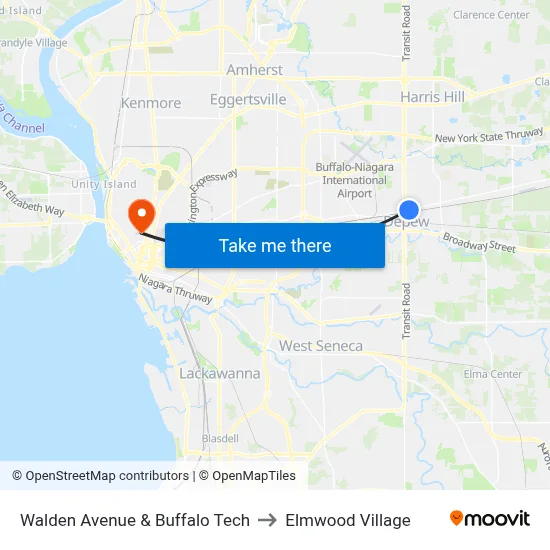 Walden Avenue & Buffalo Tech to Elmwood Village map