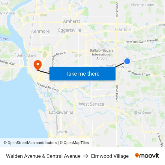 Walden Avenue & Central Avenue to Elmwood Village map