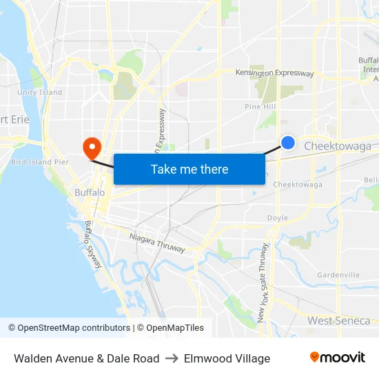 Walden Avenue & Dale Road to Elmwood Village map