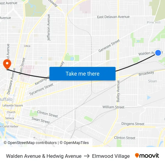 Walden Avenue & Hedwig Avenue to Elmwood Village map