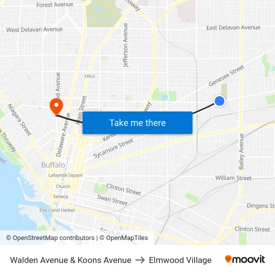 Walden Avenue & Koons Avenue to Elmwood Village map