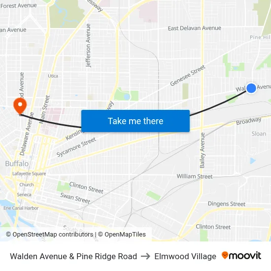 Walden Avenue & Pine Ridge Road to Elmwood Village map