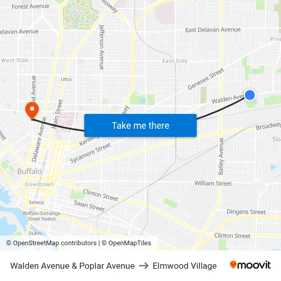 Walden Avenue & Poplar Avenue to Elmwood Village map