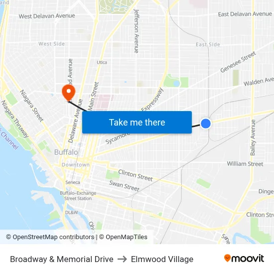 Broadway & Memorial Drive to Elmwood Village map
