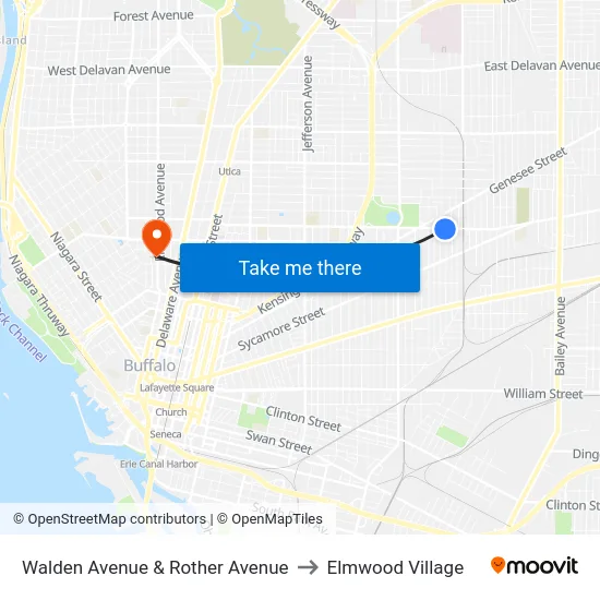 Walden Avenue & Rother Avenue to Elmwood Village map