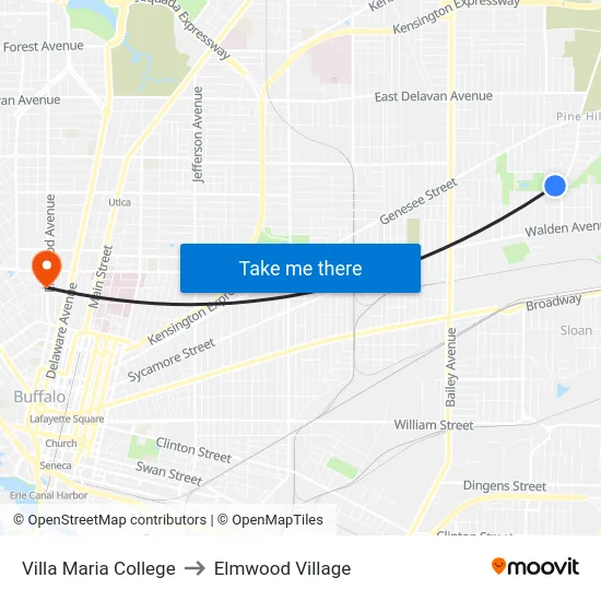 Villa Maria College to Elmwood Village map