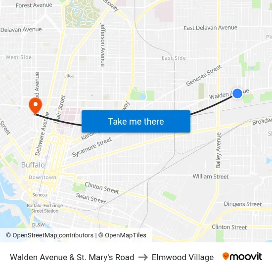 Walden Avenue & St. Mary's Road to Elmwood Village map