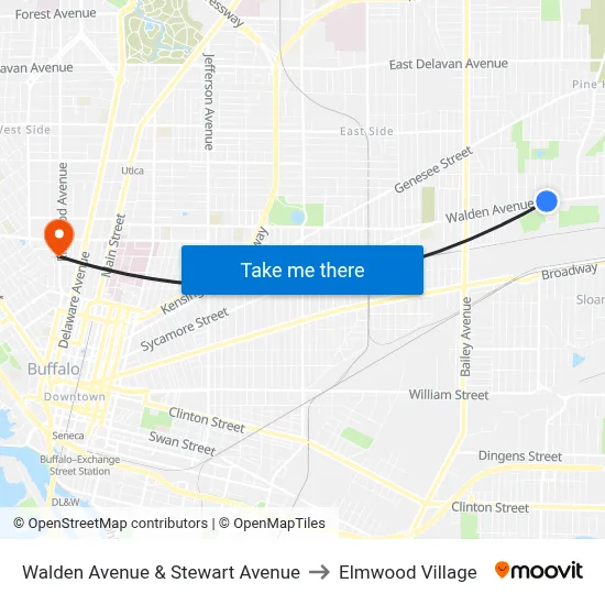 Walden Avenue & Stewart Avenue to Elmwood Village map