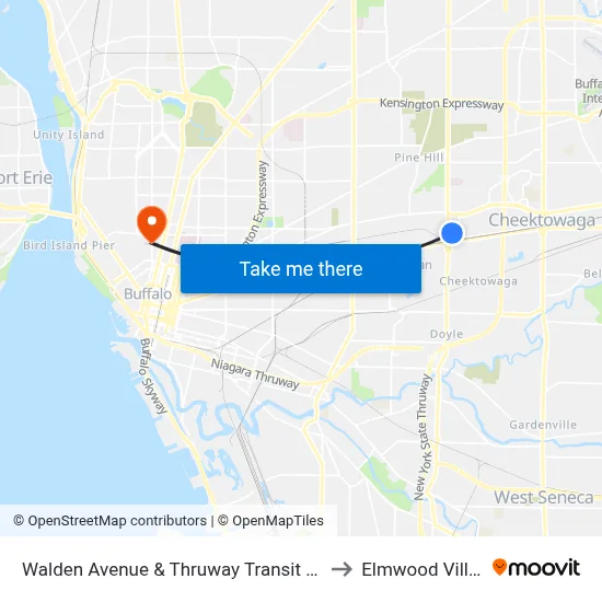 Walden Avenue & Thruway Transit Center to Elmwood Village map