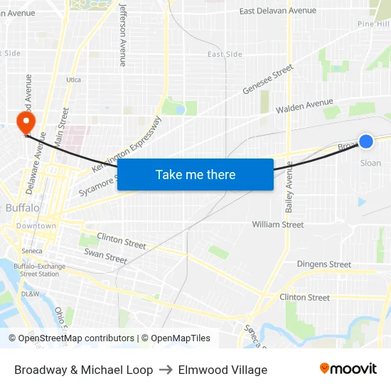 Broadway & Michael Loop to Elmwood Village map