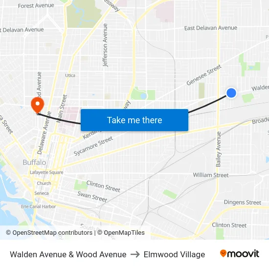 Walden Avenue & Wood Avenue to Elmwood Village map