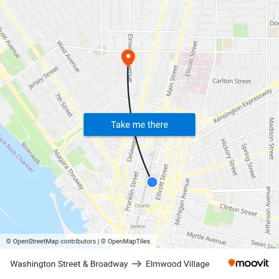 Washington Street & Broadway to Elmwood Village map