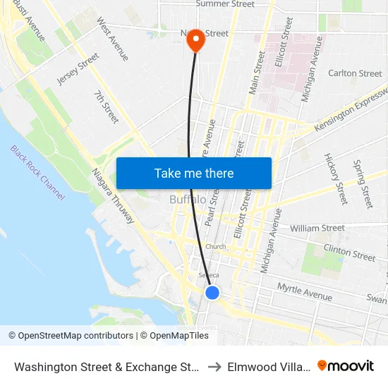 Washington Street & Exchange Street to Elmwood Village map