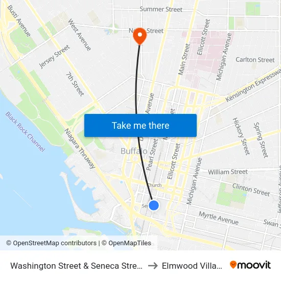 Washington Street & Seneca Street to Elmwood Village map