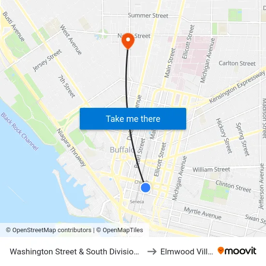 Washington Street & South Division Street to Elmwood Village map