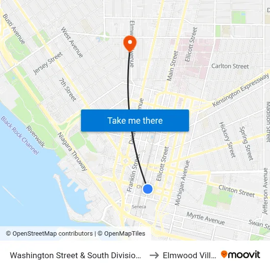 Washington Street & South Division Street to Elmwood Village map