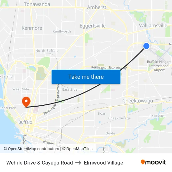Wehrle Drive & Cayuga Road to Elmwood Village map