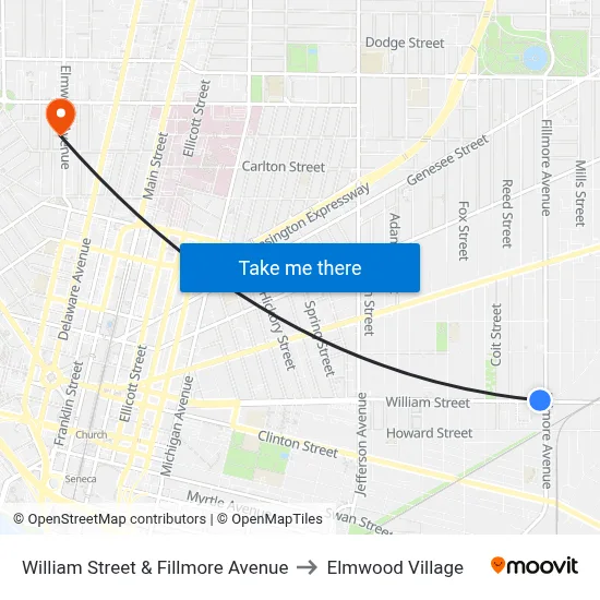 William Street & Fillmore Avenue to Elmwood Village map