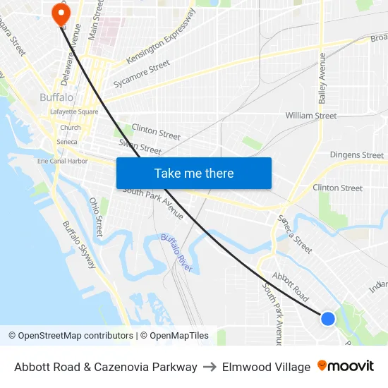 Abbott Road & Cazenovia Parkway to Elmwood Village map