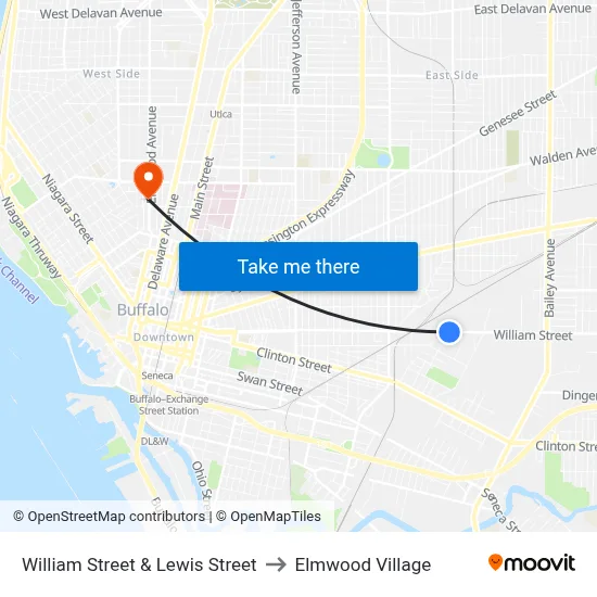 William Street & Lewis Street to Elmwood Village map