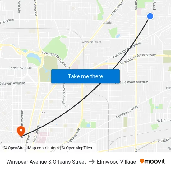 Winspear Avenue & Orleans Street to Elmwood Village map