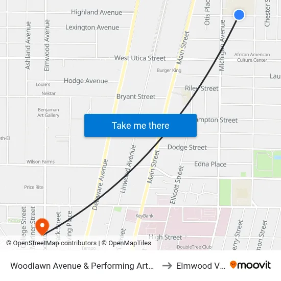 Woodlawn Avenue & Performing Arts High School to Elmwood Village map