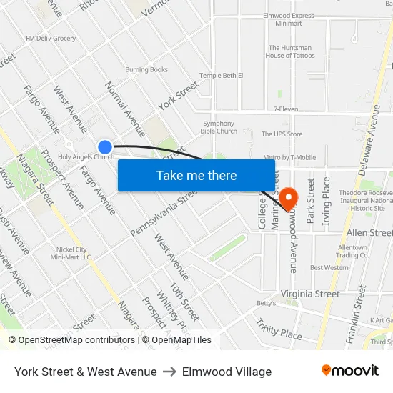 York Street & West Avenue to Elmwood Village map