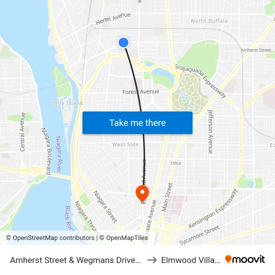 Amherst Street & Wegmans Driveway to Elmwood Village map