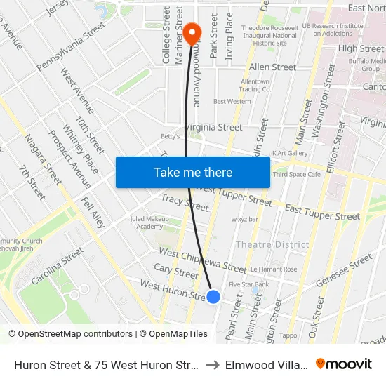 Huron Street & 75 West Huron Street to Elmwood Village map