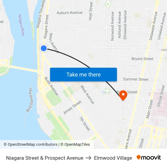 Niagara Street & Prospect Avenue to Elmwood Village map