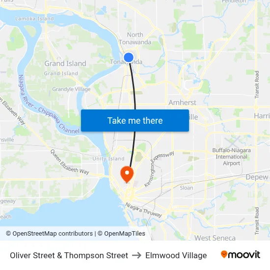 Oliver Street & Thompson Street to Elmwood Village map