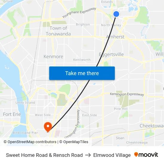 Sweet Home Road & Rensch Road to Elmwood Village map