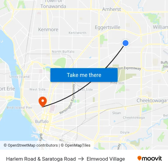 Harlem Road & Saratoga Road to Elmwood Village map