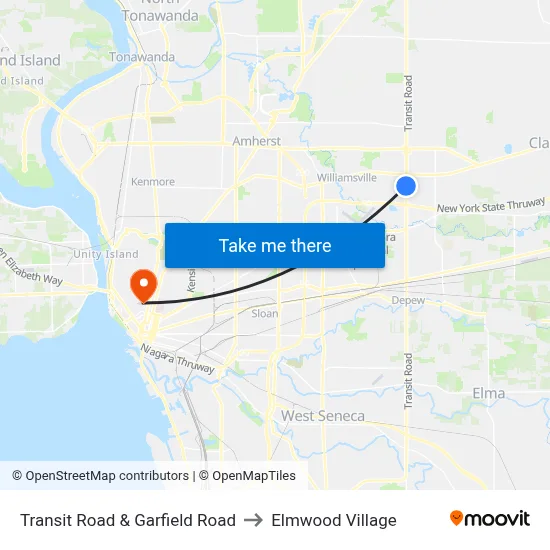 Transit Road & Garfield Road to Elmwood Village map