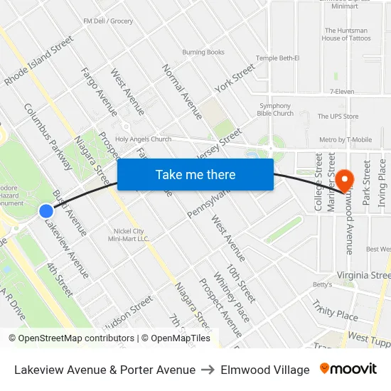 Lakeview Avenue & Porter Avenue to Elmwood Village map