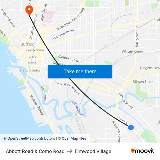 Abbott Road & Como Road to Elmwood Village map