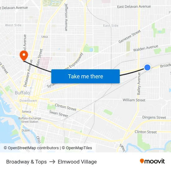 Broadway & Tops to Elmwood Village map