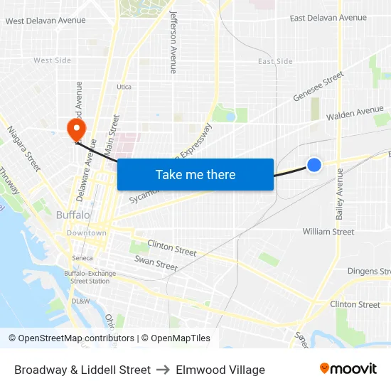 Broadway & Liddell Street to Elmwood Village map