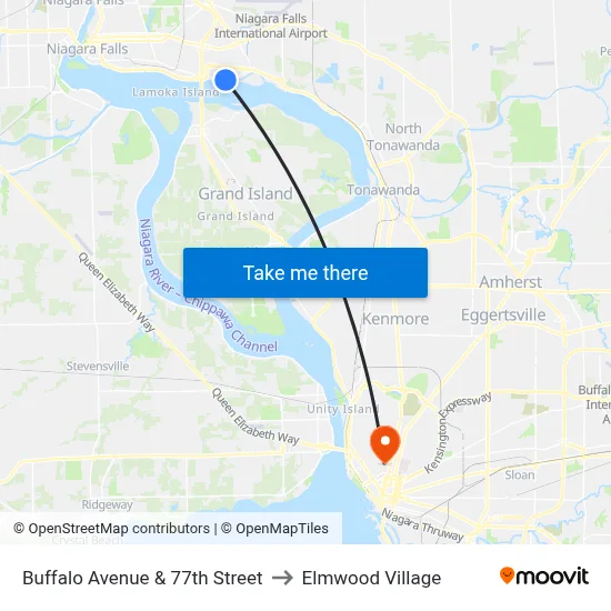 Buffalo Avenue & 77th Street to Elmwood Village map