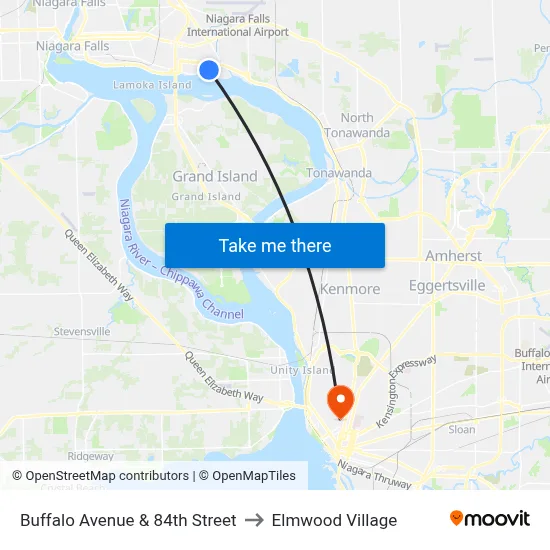 Buffalo Avenue & 84th Street to Elmwood Village map