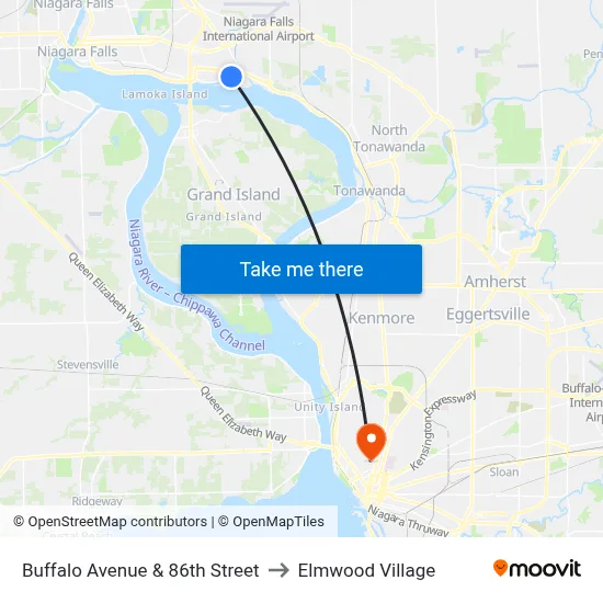 Buffalo Avenue & 86th Street to Elmwood Village map