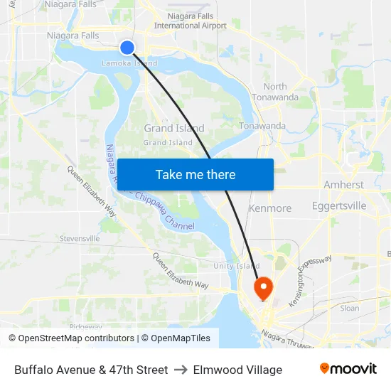 Buffalo Avenue & 47th Street to Elmwood Village map