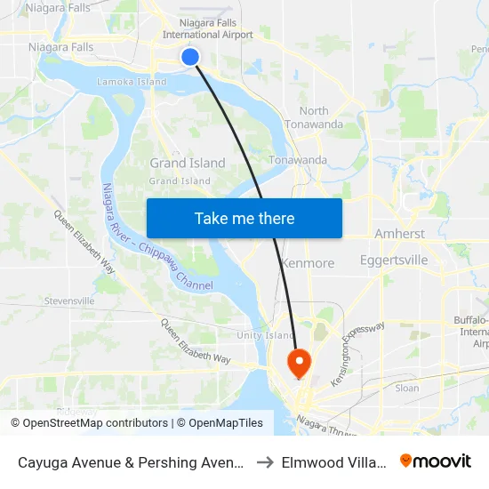 Cayuga Avenue & Pershing Avenue to Elmwood Village map